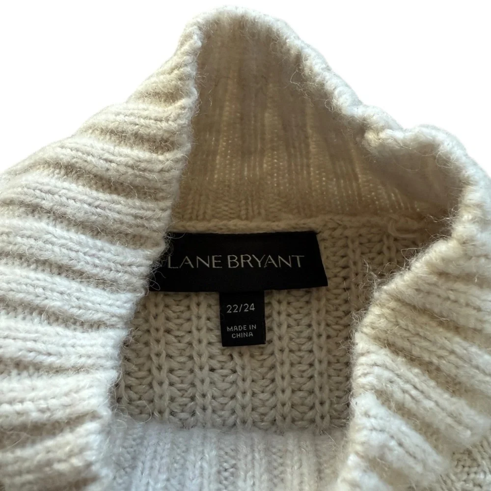 Lane Bryant Plus 22/24 Ivory Bejeweled Mock Neck Sweater Pullover Knit Holiday